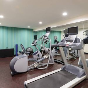 The hotel fitness center, equipped with variety of exercise machines.