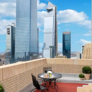 Exquisite view of the city skyline from one of the balconies in the New Yorker Hotel, A Wyndham Hotel.