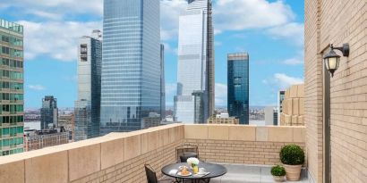 Exquisite view of the city skyline from one of the balconies in the New Yorker Hotel, A Wyndham Hotel.