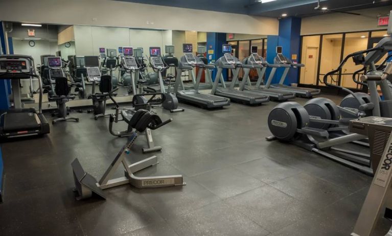 The hotel fitness center, featuring dozens of exercise machines.