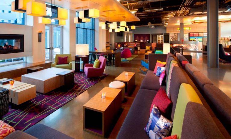 Lobby and coworking lounge at Aloft SFO.