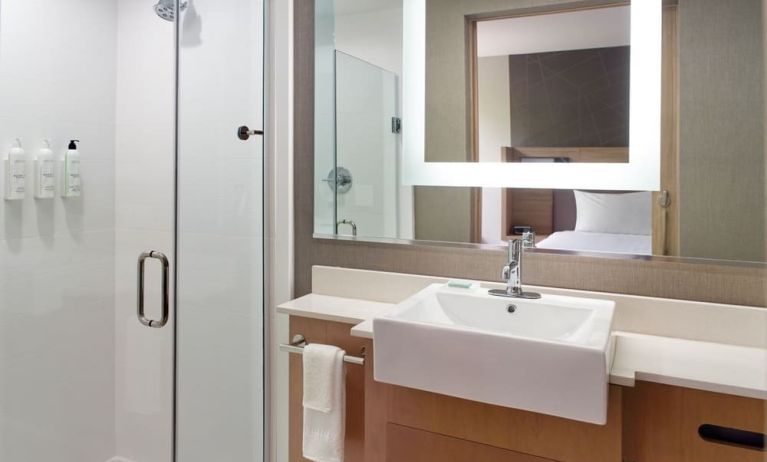 Private guest bathroom with shower at SpringHill Suites Atlanta Northwest.