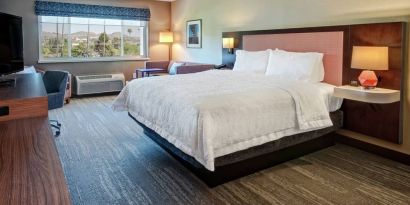 Spacious king bed with TV and natural light at Hampton Inn Vallejo.