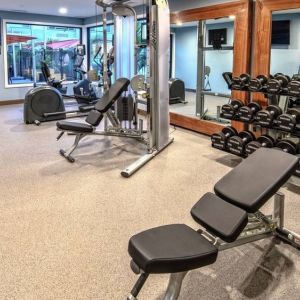 Well equipped fitness center at Hampton Inn Vallejo.