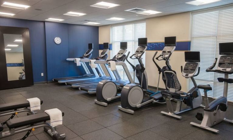 Fitness center with treadmills at Hampton Inn & Suites Charlotte/Ballantyne.