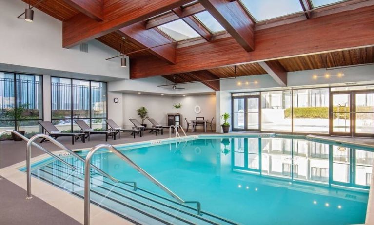 Lovely indoor pool with deck chairs at DoubleTree By Hilton Washington DC North/Gaithersburg.