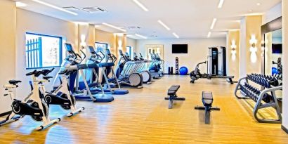 Well equipped fitness center at DoubleTree By Hilton Washington DC North/Gaithersburg.