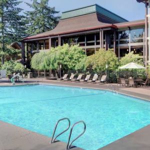 Refreshing outdoor pool at DoubleTree By Hilton Seattle Airport.