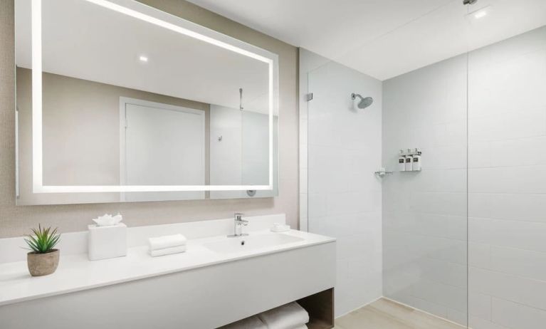 Private guest bathroom with shower at The Altair Hotel Bay Harbor.