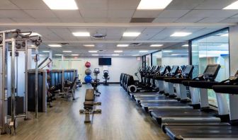 Fully-equipped fitness center at Boston Marriott Newton.