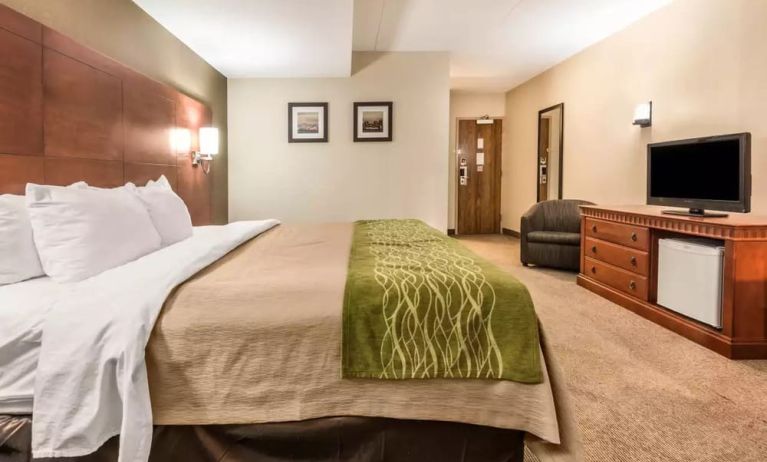 Spacious delux king bed with TV at Comfort Inn & Suites Barrie.