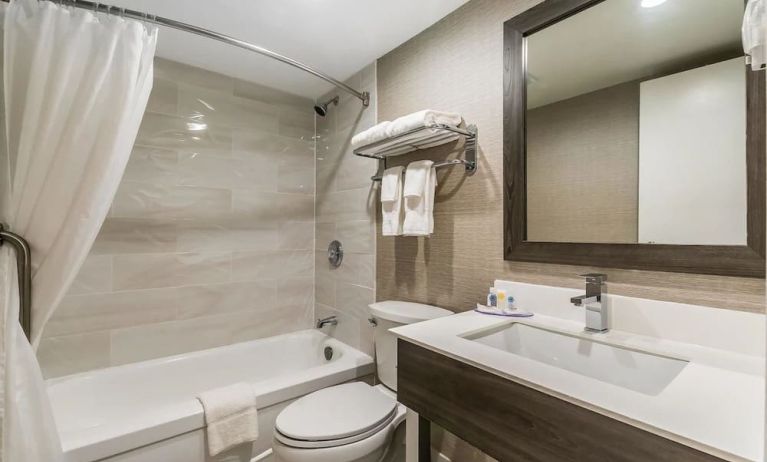 Private guest bathroom with shower and bath at Comfort Inn & Suites Barrie.