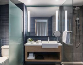 Private guest bathroom with shower at Novotel Miami Brickell.