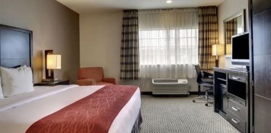 Spacious delux king room with TV and work desk at Best Western San Diego Zoo/SeaWorld Inn & Suites.