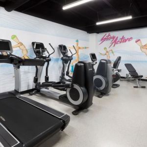 Well equipped fitness center at Hotel Studio Allston.