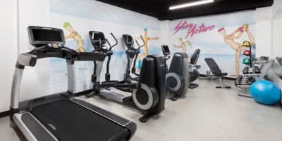 Well equipped fitness center at Hotel Studio Allston.