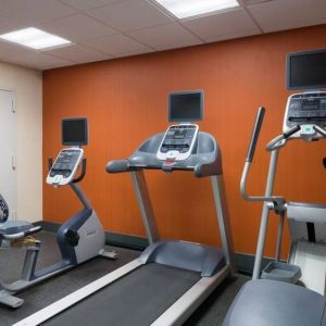 Fitness center with weights and treadmills at Hampton Inn Manhattan Chelsea.