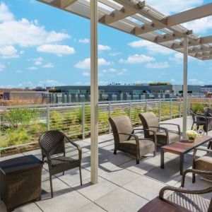 Rooftop terrace and coworking space at Hilton Garden Inn Washington DC / Georgetown Area.