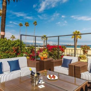 Lovely outdoor lounge area ideal for coworking at Hotel Milo Santa Barbara.