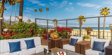 Lovely outdoor lounge area ideal for coworking at Hotel Milo Santa Barbara.