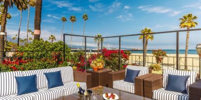 Lovely outdoor lounge area ideal for coworking at Hotel Milo Santa Barbara.