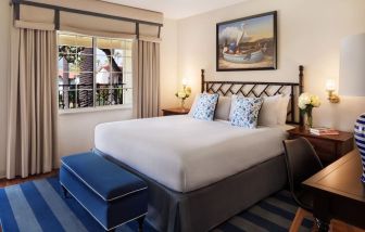 Comfortable delux king room with work desk at Hotel Milo Santa Barbara.