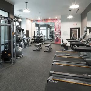 Well equipped fitness center at Courtyard By Marriott Houston Heights/I-10.