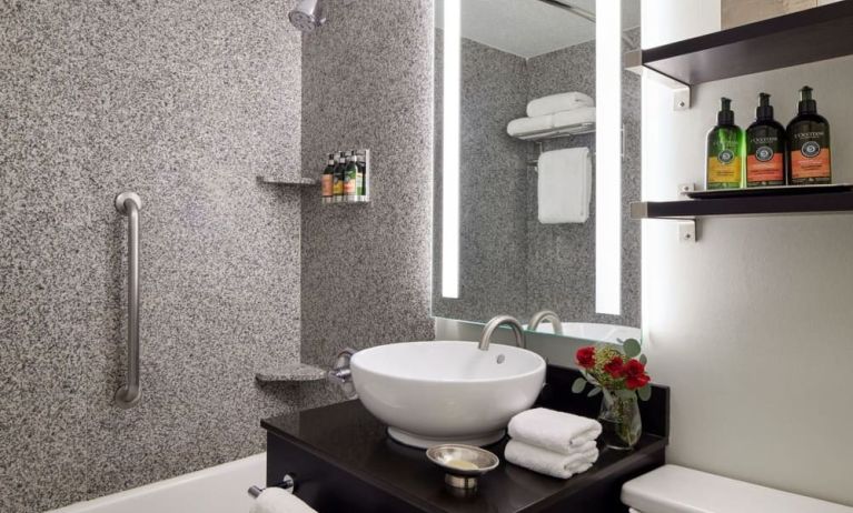 Private guest bathroom with shower and bath at Capitol Hill Hotel.