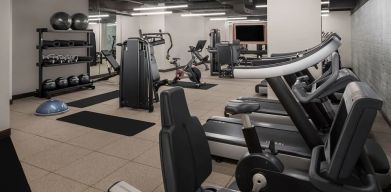 Well equipped fitness center at Rand Tower Hotel, Minneapolis, A Marriott Tribute Portfolio Hotel.