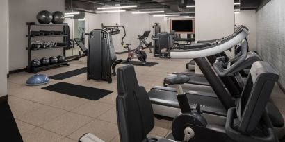 Well equipped fitness center at Rand Tower Hotel, Minneapolis, A Marriott Tribute Portfolio Hotel.