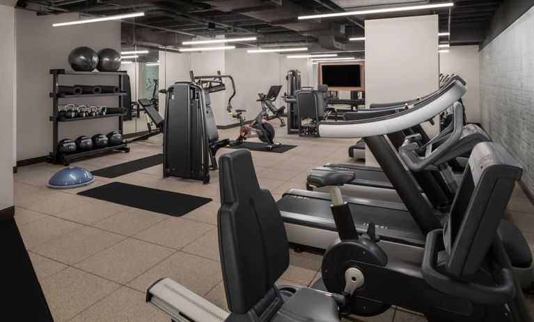 Well equipped fitness center at Rand Tower Hotel, Minneapolis, A Marriott Tribute Portfolio Hotel.