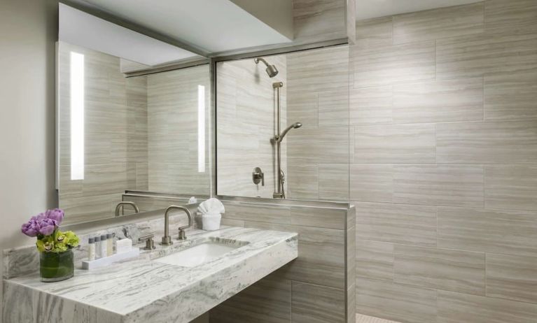 Private guest bathroom with shower at Boston Park Plaza.