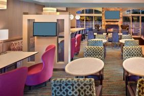 Dining and coworking space at Residence Inn Boston Tewksbury.
