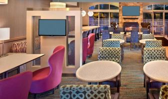 Dining and coworking space at Residence Inn Boston Tewksbury.
