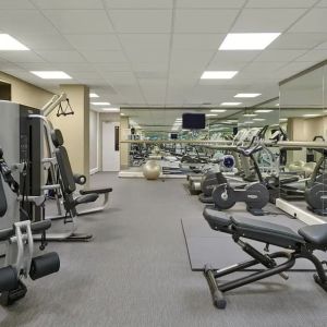 Well equipped fitness center at Hyatt Place London Heathrow Airport.