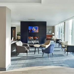 Lounge and coworking space at Hyatt Place London Heathrow Airport.