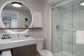 Private guest bathroom with shower at Hyatt Regency Boston Harbor - Logan Airport.