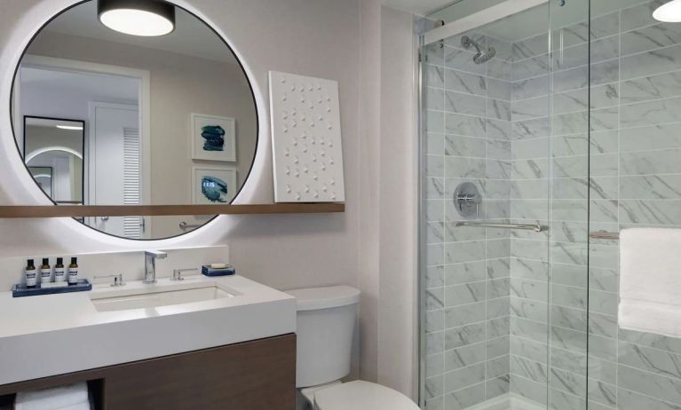 Private guest bathroom with shower at Hyatt Regency Boston Harbor - Logan Airport.