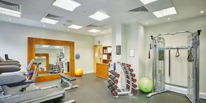 Well equipped fitness center at Hilton Garden Inn Bristol City Centre.