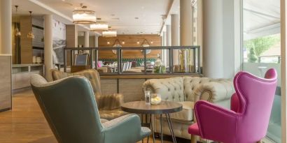 Lounge and coworking space at Hilton Garden Inn Bristol City Centre.