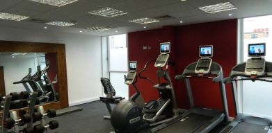 Well equipped fitness center at Hilton Garden Inn Glasgow City Centre.