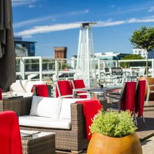 Stunning rooftop terrace ideal for coworking at Hilton Garden Inn Glasgow City Centre.