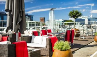 Stunning rooftop terrace ideal for coworking at Hilton Garden Inn Glasgow City Centre.