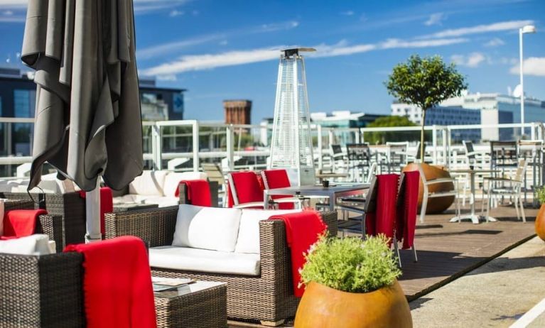 Stunning rooftop terrace ideal for coworking at Hilton Garden Inn Glasgow City Centre.