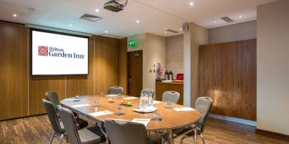 Professional meeting room at Hilton Garden Inn Glasgow City Centre.