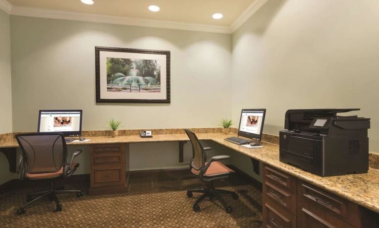 Business center with PC, internet, and printer at Embassy Suites By Hilton Savannah.