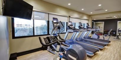 Well equipped fitness center at Embassy Suites By Hilton Santa Clara Silicon Valley.