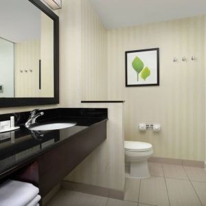 Private guest bathroom at Fairfield Inn & Suites by Marriott Baltimore BWI Airport.