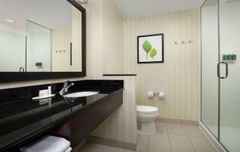 Private guest bathroom at Fairfield Inn & Suites by Marriott Baltimore BWI Airport.