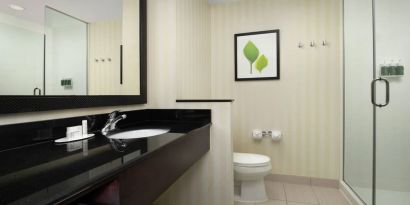 Private guest bathroom at Fairfield Inn & Suites by Marriott Baltimore BWI Airport.